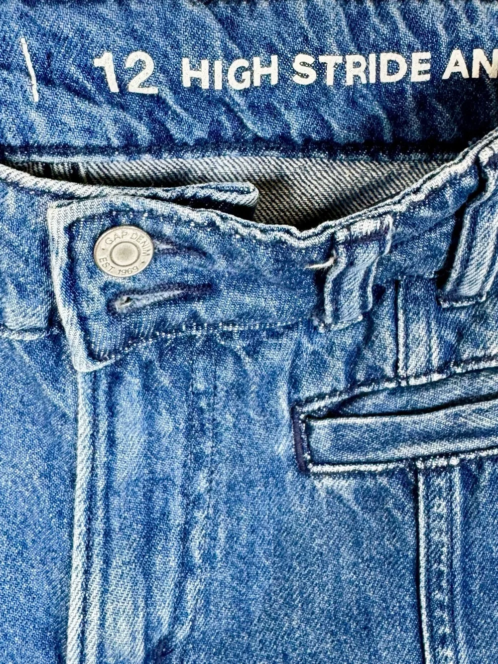 Gap Girls High Rise Stride Wide Leg Ankle Denim Jeans Size 12 Medium Wash Preppy
